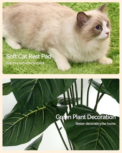 FourFurPets Large Cat Tree with Leaves, 72.8-Inch Cat Tower for Indoor Cats, Modern Cat Tree with Scratching Post, Large Perch, Tunnels, Swing Ball, Self Groomer, Greige