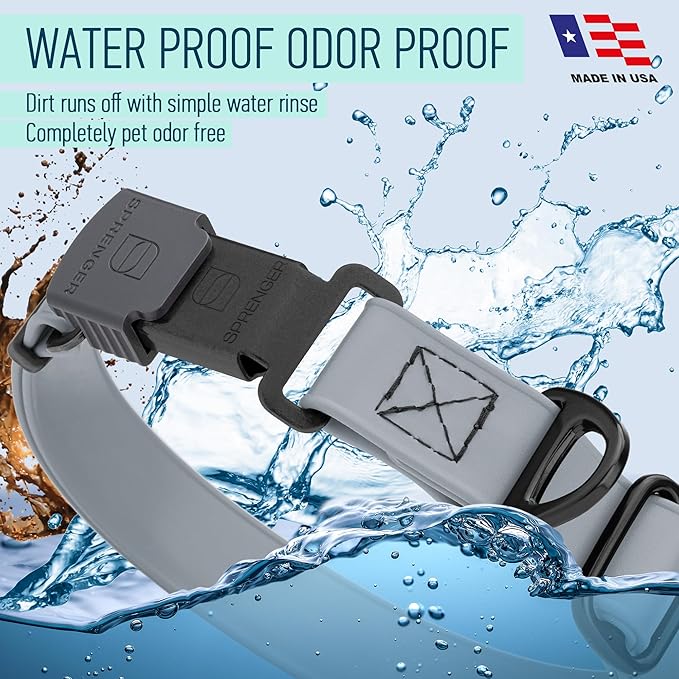 Dogline Biothane Waterproof Dog Collar with Herm Sprenger Black Stainless Steel Quick Release Buckle – Heavy Duty Tactical Durable Collar for Dogs – Comfortable and Safe Pet Collar W3/4" L12-19 Gray