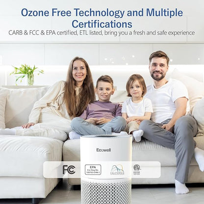 Air Purifiers for Home Large Room with Air Quality Sensor, Covers Up to 1640 Sq Ft, HEPA Filter, 360°Air Intake, Remove 99.97% Mold, Pet Dander, Dust, Odor, Smoke, ECOWELL Model: EAP360, White