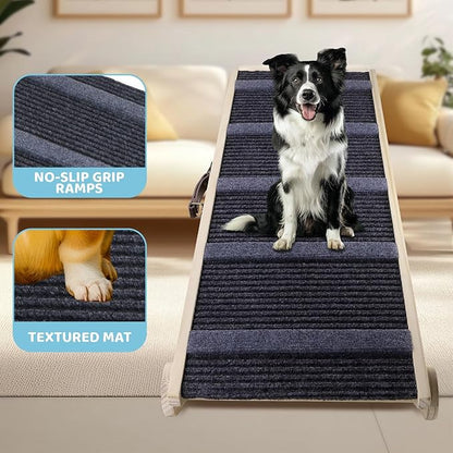 Dog Ramp for Bed, 6 Adjustable Height from 13.8" to 25.6", Folding Portable Wooden Pet Ramp for Small Dogs - Non-Slip High Traction Dog Ramp for High Bed Couch and Car Up to 200lbs