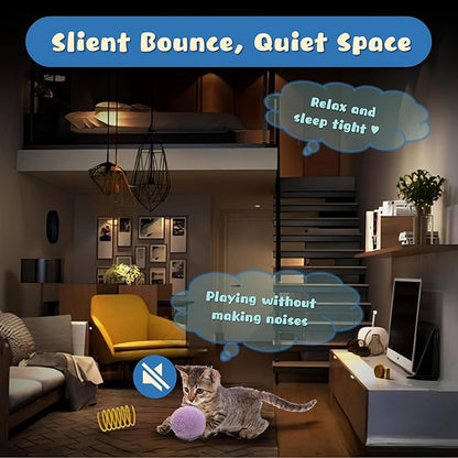 30 Pcs Premium Silent Cat Pom Pom Balls, Interactive Lightweight Assorted Colors Fuzzy Toy Balls (1.2 inches), with 4 Pcs Cat Spring Toy for Indoor Kitten Playing Exercising