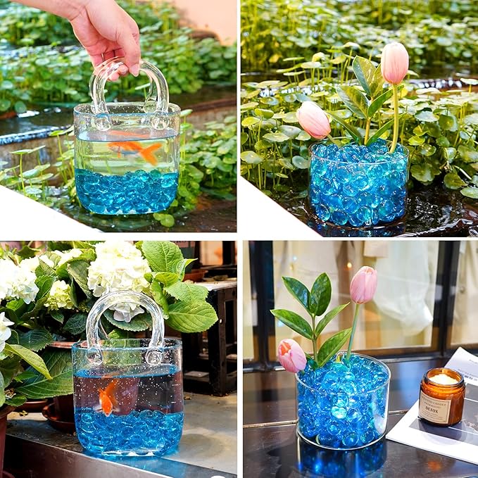 10LB Ocean Blue Flat Glass Marbles for Vases, Gemstone Beads Vase Filler Decorative Glass Pebbles for Fish Tank, DIY Crafts, Aquarium Decor Rocks