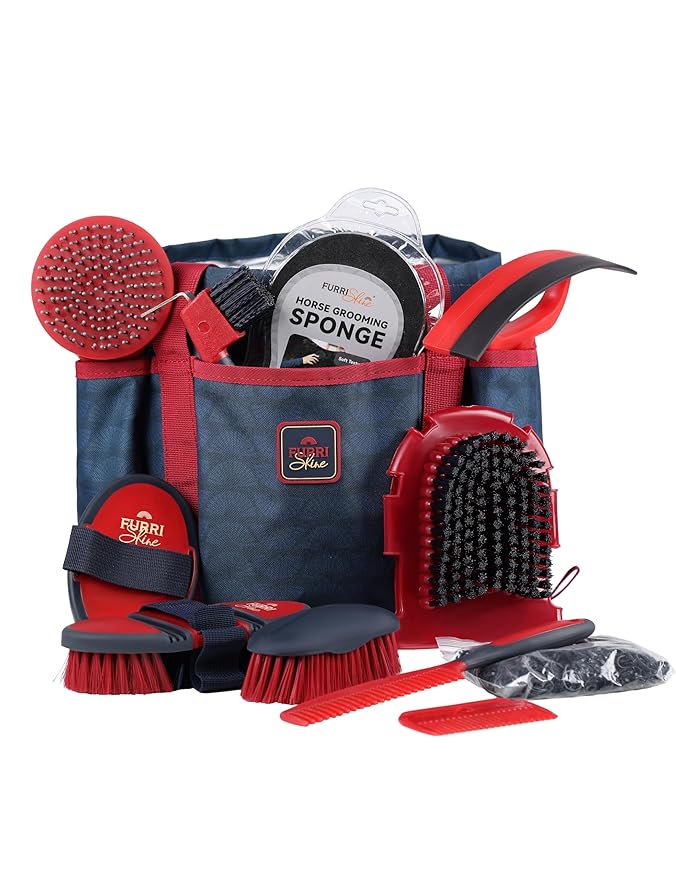 11PCS Horse Grooming Kit Curry Comb Sweat Scraper Horse Bathing Supplies Grooming Tools with Storage Bag Shadowberry