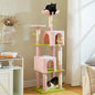 Flower Cat Tree, 62-Inch Tall Multi-Level Cat Tower with Scratching Posts for Large Indoor Cats, Plush Bed w/Padded Perches, Scratching Pad & 2 Green Pompoms, Pink