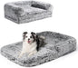 EHEYCIGA Foldable XXL Dog Bed, Faux Fur Fluffy Pet Couch Bed for Extra Large Dogs, Orthopedic Calming Memory Foam Pet Bed, Washable Soft Pet Sofa Bed with Non-Slip Bottom, Faded Black, 54"x38"x7.5"