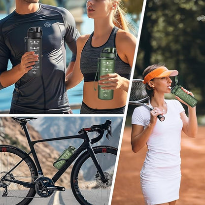 Enerbone Water Bottle, Leakproof BPA & Toxic Free, Motivational Water Bottle with Times to Drink and Straw, Fitness Sports Water Bottle with Strap for Office, Gym, Outdoor Sports