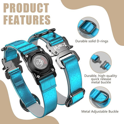 AirTag Dog Collar - Leather Dog Collar with Airtag Holder | IP68 Waterproof AirTag Holder with Metal Buckle, Comfortable GPS Dog Collars Tracker for Medium Large Dogs (Blue, L)