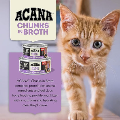 ACANA Chunks in Broth Wet Cat Food Chicken & Salmon Recipe for Kittens 5.5oz Cans (6 Count)