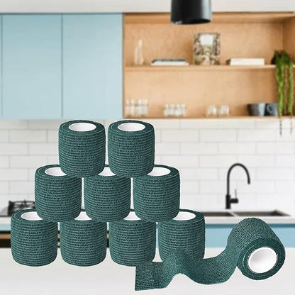 9 Pack 2" x 5 Yards Self Adhesive Bandage Wrap Self Stick Wrap for Ankle, Wrist, Finger, Sports, Breathable Cohesive Vet Tape for Pets (Dark Green)