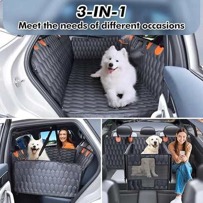 3-in-1 Convertible PU Leather Dog Car Seat Extender & Booster Seat – 400lb Capacity, Waterproof, Hard Bottom, Scratch-Proof Hammock for Cars & SUVs-L