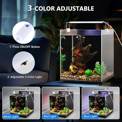 fishkeeper 6.5 Gallon Fish Tank Starter Kit, Small Aquarium with Filter and Adjustable 3 Color Lighting Self Cleaning Fish Bowl Rimless Aquarium for Beginners (Freshwater Fish Tank)
