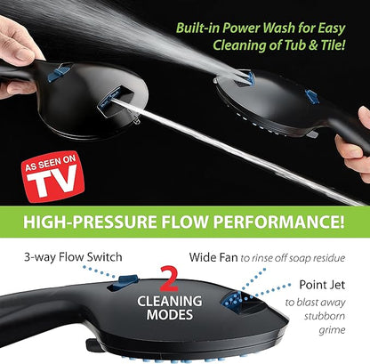 AquaCare High Pressure 8-mode Handheld Shower Head - Anti-clog Nozzles, Built-in Power Wash to Clean Tub, Tile & Pets, Extra Long 6 ft. Stainless Steel Hose, Wall & Overhead Brackets