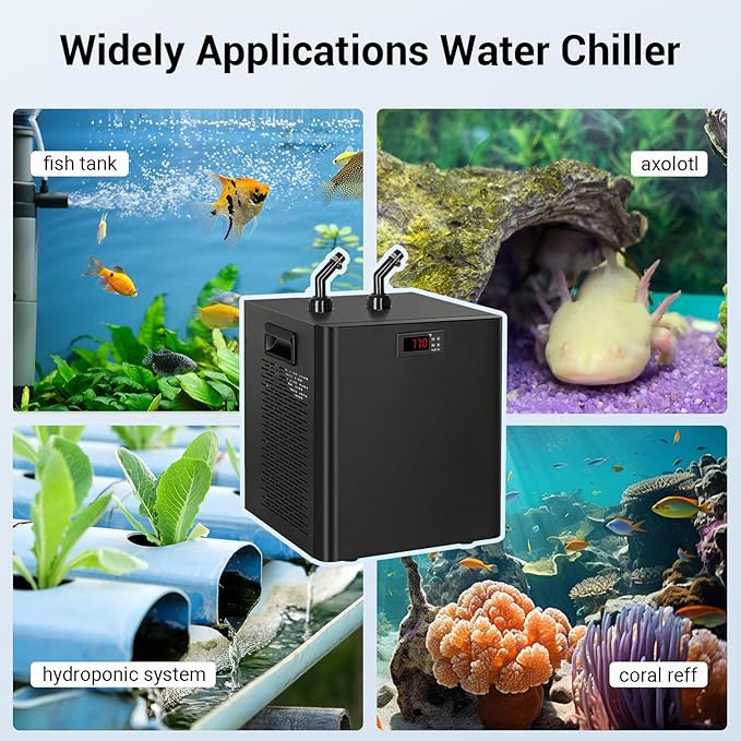 Aquarium Chiller, 1/3HP Aquarium Cooler 79gal Fish Tank Water Chiller with Quiet Compressor for Saltwater/Freshwater Tanks & Hydroponic(Axolotl Coral Jellyfish),300L, Black