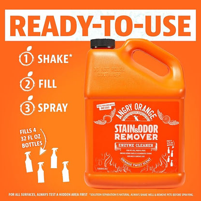 ANGRY ORANGE 1 Gallon Enzyme Cleaner and Deodorizer, Pet Stain and Odor Remover for Dog & Cat Urine and Stains - Citrus, Made in USA