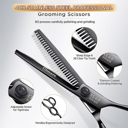 Gimars 7inch Professional 4CR Stainless Steel 6 in 1 Grooming Scissors for Dogs with Safety Round Tip, Heavy Duty Titanium Coated Pet Grooming Scissor for Dogs, Cats and Other Animals