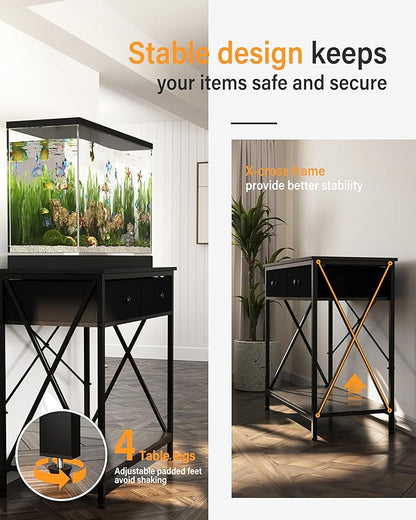 Fish Tank Stand 29 Gallon: Sturdy Aquarium Stand with Accessories Storage - Metal Fish Tank Table for 20-29 Gallon Reptile Breeder Turtle Terrarium - 30.7"x16.5" Weight Capacity 330 lbs