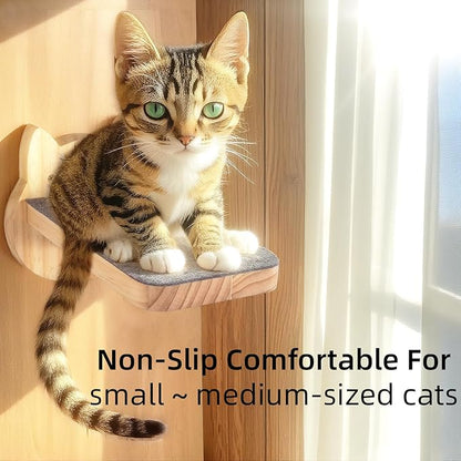 ESPETS Natural Solid Wood Cat Wall Floating Steps Set of 3 - Wall Mounted Wooden Cat Climbing Shelves and Perches, Kittty Stairs Ladder - Easy Install, Holds up 30lbs