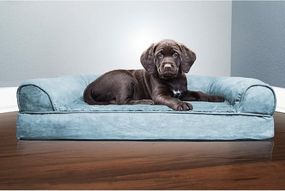 Furhaven Orthopedic Dog Bed for Medium/Small Dogs w/ Removable Bolsters & Washable Cover, For Dogs Up to 35 lbs - Plush & Suede Sofa - Espresso, Medium