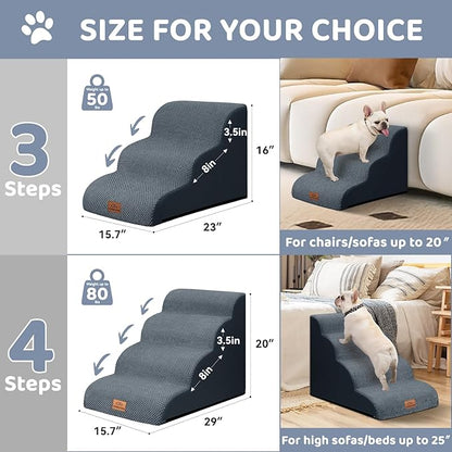 Dog Ramp and Stair for Bed 16" H-20 H,3-Step Cat Stair for Sofa and Chair,4-Step Dog Ramp for High Bed and Window,Durable Nonslip Fabric Cover for Indoor (Dark Grey-16 H, Pet Friendly, 3)