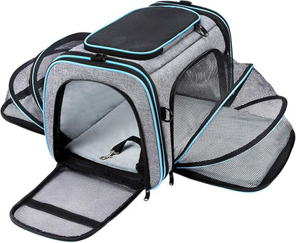 Airline Approved Pet Carrier, Large Soft Sided Pet Travel TSA Carrier 4 Sides Expandable Cat Collapsible Carriers with Removable Fleece Pad and Pockets for Cats Dogs and Small Animals