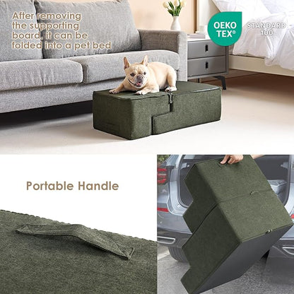 EHEYCIGA Dog Stairs for Bed 18" H, 4-Step Dog Steps for High Bed, Pet Steps for Small Dogs and Cats, Non-Slip Balanced Pet Ramp Indoor, Olive Green