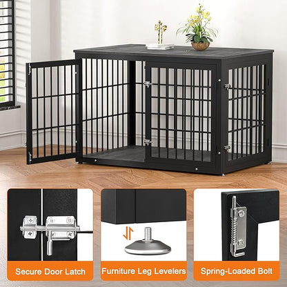 48 Inch Heavy Duty Dog Crate Furniture for Large Dogs, Decorative Pet House End Table, Extra Large Wooden Cage Kennel Furniture Indoor, Black and Gray