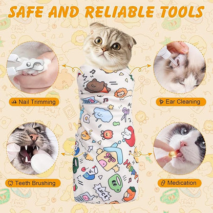27.6" Cat Wrap for Cutting Nails, Self-Adhesive Cat Grooming Wrap Anti-Escape Cat Restraint for Nail Clipping Cat Swaddle Wrap Cat Wrapping Cloth for Pet Cleaning and Beauty (Within 15lbs)