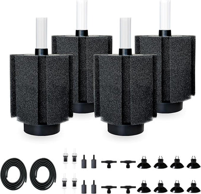 4 Pack 70-80 Gal Aquarium Sponge Filter with Air Stone and Ceramic Filter Media Quiet Fish Tank Filters for Breeding Fry Betta Shrimp Fish Tank with Accessories