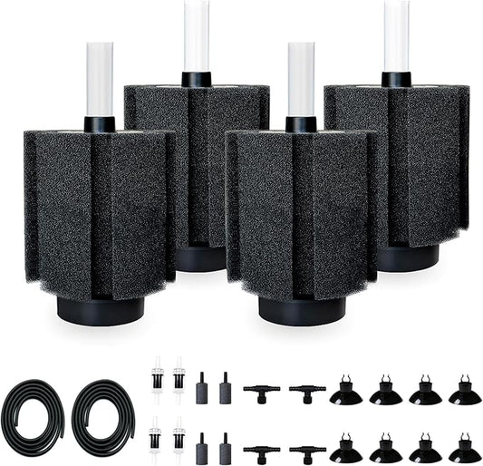4 Pack 70-80 Gal Aquarium Sponge Filter with Air Stone and Ceramic Filter Media Quiet Fish Tank Filters for Breeding Fry Betta Shrimp Fish Tank with Accessories