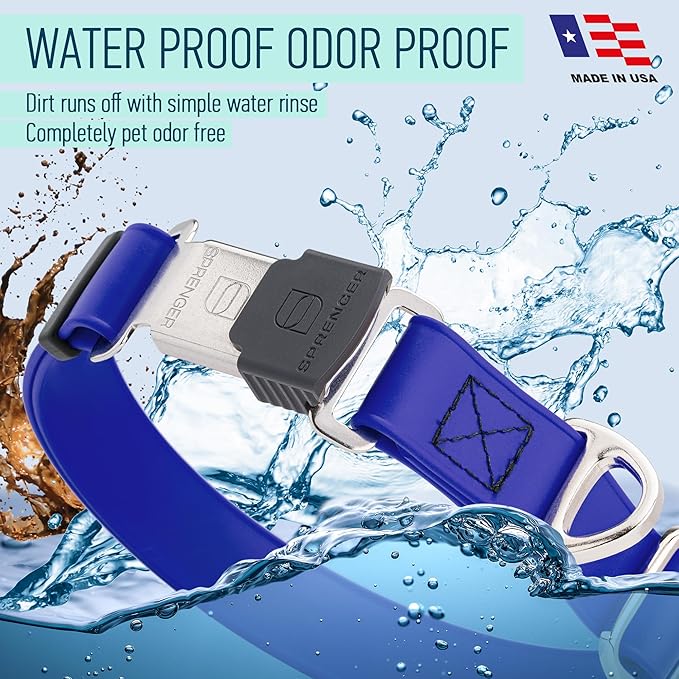 Dogline Biothane Waterproof Dog Collar with Herm Sprenger Black Stainless Steel Quick Release Buckle – Heavy Duty Tactical Durable Collar for Dogs – Comfortable and Safe Pet Collar, W 3/4" L 12-19"