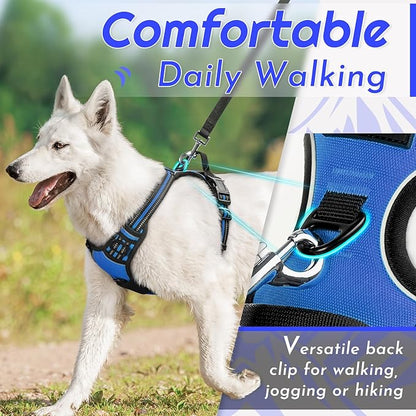 Eagloo Dog Harness for Large Dogs, No Pull Service Vest with Reflective Strips and Control Handle, Adjustable and Comfortable for Walking, No Choke Pet Harness with 2 Metal Rings, Blue, XL