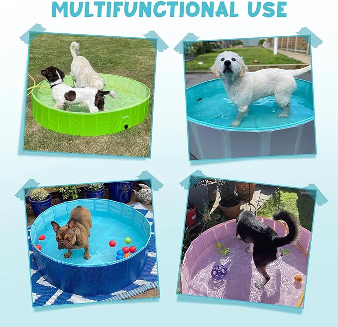 Furrybaby Dog Pool, Kiddie Pool with Hard Plastic Foldable Dog Bath Tub Portable for Dogs, Kids and Pet Swimming (Navy 39'') Indoor and Outdoor