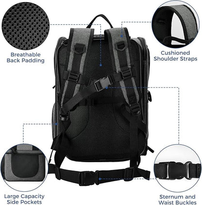 Apollo Walker Pet Carrier Backpack for Large/Small Cats and Dogs, Puppies, Safety Features and Cushion Back Support for Travel, Hiking, Outdoor Use (Gray-Expandable)