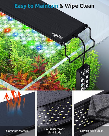 Aquarium Light for Fish Tank, 24/7 Custom Timer, Power-Off Memory, 7-Row LED 24-30in Full Spectrum Fish Tank Lights, 8 Colors, 20 Brightness, Day&Night Cycle, Adjustable Mount for Freshwater