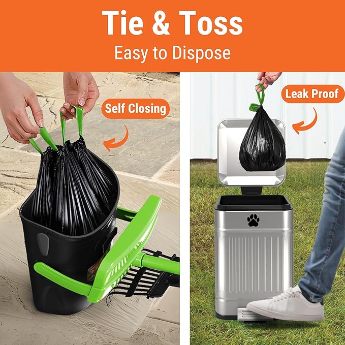 Dog Pooper Scooper with Bag Attachment, 40" Long Handle Pooper Scooper for Large Dogs, Dog Poop Scoop for Yard, Large Capacity Swivel Bin and Rake, Lavender Scented Bags (Green)