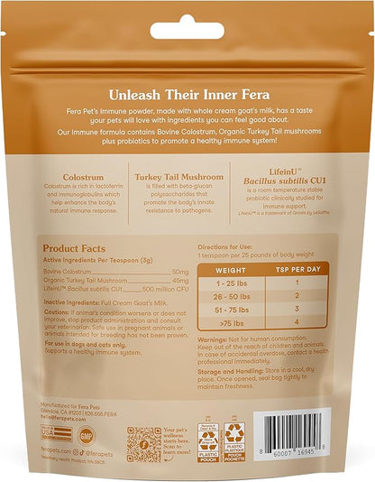 Fera Pets Immune Goat Milk for Dogs & Cats with Colostrum, Organic Turkey Tail Mushroom, & Probiotics - Improves Immune Response - for Picky Eaters - Powder - 60 TSP