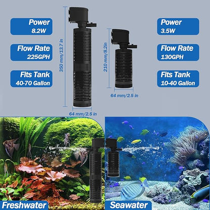 AquaMiracle True 4-Stage Fish Tank Filter, in-Tank Submersible Aquarium Filter Internal Fish Filter with Aeration, for 40-70 Gallon Aquariums