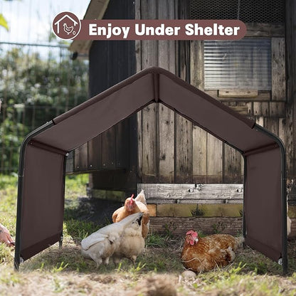 Dog Shade Shelter Outdoor 4'x4'x3' Tent for Large Medium Dogs, Outside Sun Rain Canopy Pet House for Livestock Pigs Cats with Waterproof Roof Ground Nails,Brown