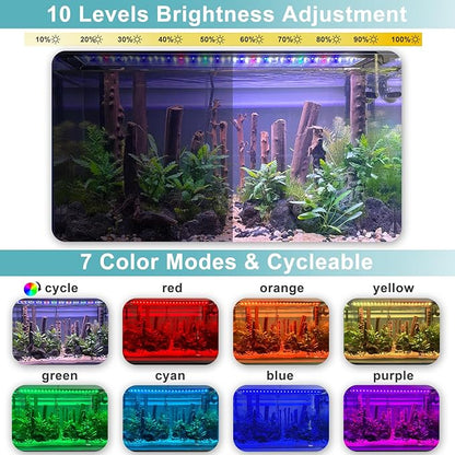 24/7 LED Aquarium Light, IP68 Waterproof Extendable Bracket Fish Tank Light with Timer, 7 Colors, 10 Level Adjustable Brightness, DIY Mode Full Spectrum Aquarium Plant Light for 36-42 Inch Fish Tank