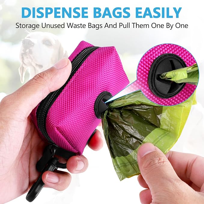 Dog Waste Bag Dispenser Pet Poop Bags Holder for Doggie Waste Bags Dispensers Soft Fabric Zipper Small Doggy Puppy Pouch for Leash Accessory Attachment with Carrier,2PC Pink