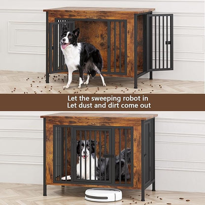 EasyCom 39.96" XL Wooden Large Dog Crate Furniture for Medium and Large Breed, Chew-Resistant Dog Kennel Furniture Indoor with 2 Doors and 3.94" Raised Feet, as TV Stand, End Table, Crate Table