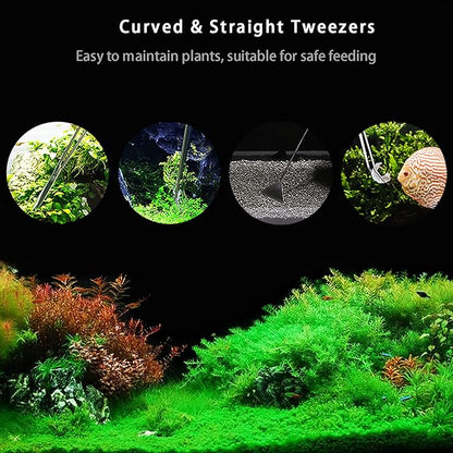 Aquarium Starter kit, The Package includes a Fish Tank Thermometer, aquascape Tool kit with a Sand Spatula, Straight Tweezers, Curved Tweezers, Curved Scissors, Handheld Sponge pad(3 PCS)