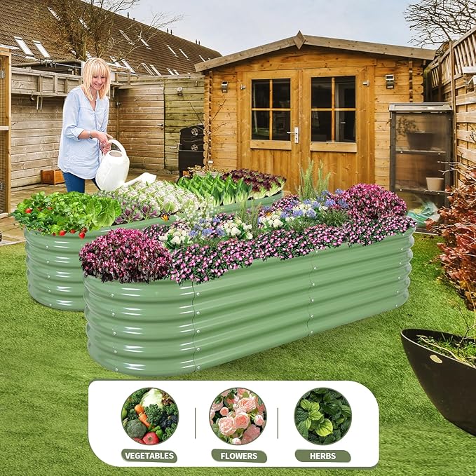 Galvanized Raised Garden Bed Outdoor- 2 Pcs Raised Beds for Gardening| Metal Planter Box, Steel Raised Garden Bed Kit with Gloves for Vegetables, Flower, Herbs (6x2x1.4FT, Green)