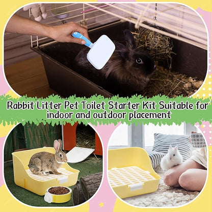 15 Pcs Rabbit Starter Kit Small Rabbit Litter Box Animal Grooming Kit Bunny Toys Bowl Blankets with Cleaning Set for Guinea Pig Accessories(Blue)