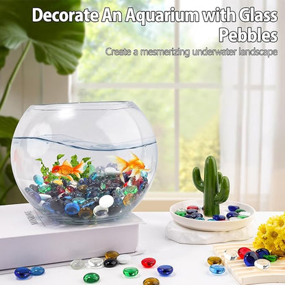 1LB Mix Glass Marbles, Transparent and Smooth Flat Glass Beads for Vases, Mosaic Gem Pebbles for Aquarium Decor, Floral Arrangements, Mancala Stones, Vase Filler and Crafts(Approx. 80-100 PCS)