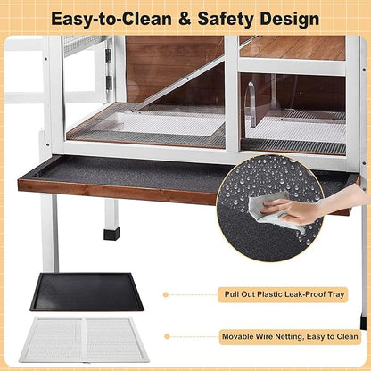 2-Story Guinea Pig Cage with Stand, Indoor Wooden Hamster Cage with Ramp, Pull-Out Tray, Hideout & Platform, Acrylic Transparent Small Animal Habitat for Chinchillas, Ferrets, Hedgehogs, Walnut