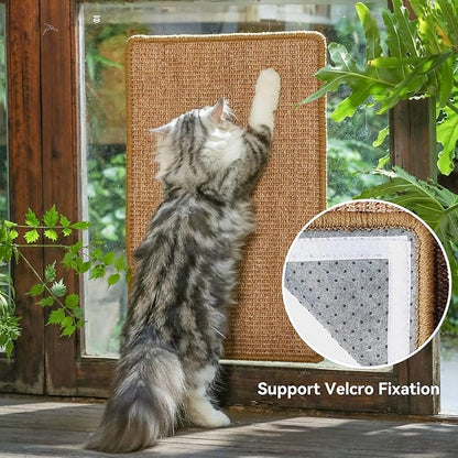 FUKUMARU Cat Scratcher Mat, 23.6 X 15.7 Inch Natural Sisal Cat Scratch Mats, Horizontal Cat Floor Scratching Pad Rug with Sticky Tapes, Protect Couch and Carpets