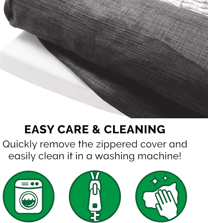 Furhaven Orthopedic Dog Bed for Large Dogs w/ Removable Bolsters & Washable Cover, For Dogs Up to 125 lbs - Luxe Faux Fur & Performance Linen Sofa - Charcoal, Jumbo Plus/XXL