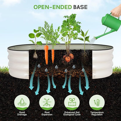 Galvanized Raised Garden Bed Outdoor - 4×2×1ft Planter Raised Beds for Gardening | Oval Metal Garden Planter Box with Safety Edging and Gloves for Vegetables Fruits and Flowers - White