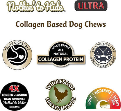 Fieldcrest Farms Nothin' to Hide 3 inch Ultra Knotted Bone Treats - Natural Rawhide Alternative Treats for Dogs, Collagen Based Snack for Heavy Chewers up to 15lbs - Chicken Flavor, 12 Pack